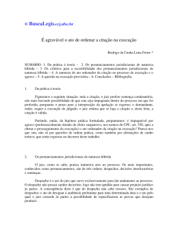 &Eacute; agrav&aacute;vel o ato de ordenar a cita&ccedil;&atilde;o na execu&ccedil;&atilde;o