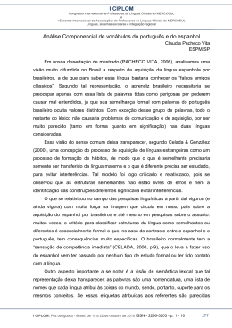 I CIPLOM An&aacute;lise Componencial de voc&aacute;bulos do
