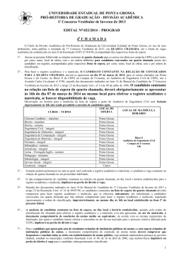 Edital 22/2014 &ndash; 4 &ordf; chamada do Vestibular de Inverno 2013