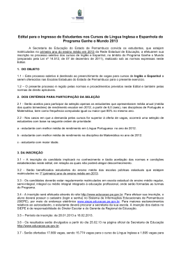 Edital para o Ingresso de Estudantes nos Cursos de L&iacute;ngua Inglesa