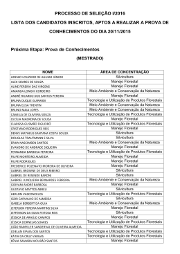 PROCESSO DE SELE&Ccedil;&Atilde;O I/2016 LISTA DOS CANDIDATOS