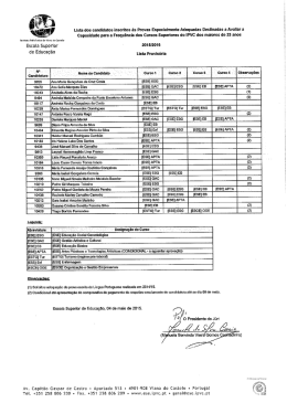 Lista dos candidatos inscritos às Provas Especialmente