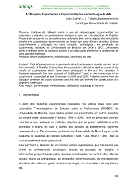 Artifica&ccedil;&otilde;es, Inquieta&ccedil;&otilde;es e Experimenta&ccedil;&otilde;es em