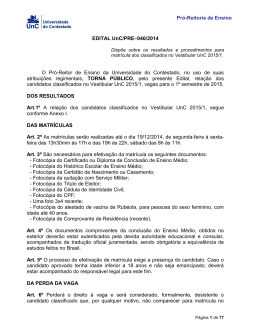 Pr&oacute;-Reitoria de Ensino EDITAL UnC/PRE&ndash;046/2014 O Pr&oacute;