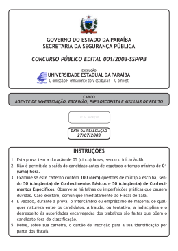Agente de Investiga&ccedil;&atilde;o, Escriv&atilde;o, Papiloscopista e Aux - SSPC-PB