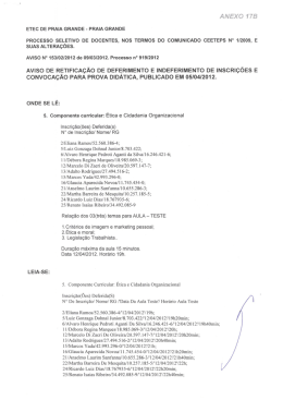 Retificação de Deferimento e Indeferimento de Inscrições
