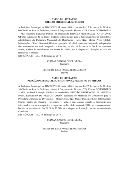 AVISO DE LICITAÇÃO PREGÃO PRESENCIAL N.º 014/2014 A