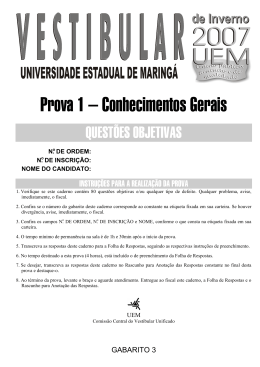 Prova 1 &ndash; Conhecimentos Gerais: Quest&otilde;es Objetivas