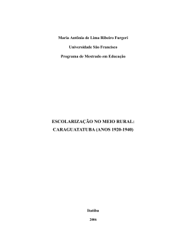 ESCOLARIZAÇÃO NO MEIO RURAL. Caraguatatuba 1920