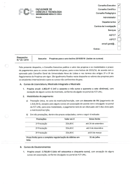 Propinas para o ano letivo 2015/2016 (todos os cursos)