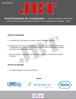 Jornal Brasileiro de Transplantes - Volume 16, N&uacute;mero 1, jan/mar