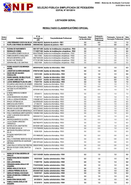Resultado Classificat&oacute;rio Oficial