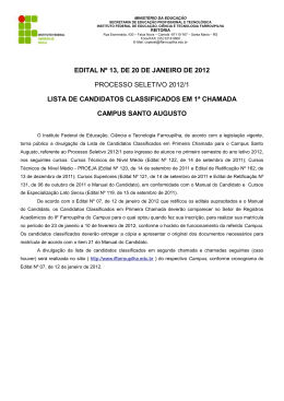 Edital N&ordm; 13/2012 - Candidatos Classificados em 1&ordf; Chamada