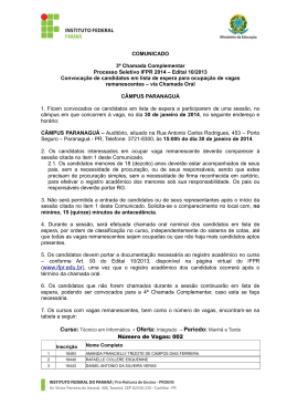 Comunicado 3ª Chamada Complementar – Paranaguá