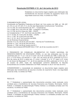 Resolu&ccedil;&atilde;o/CD/FNDE n&ordm; 21, de 3 de junho de 2013