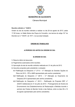 Ordem do Dia - C&acirc;mara Municipal de Alcochete