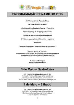 programa&ccedil;&atilde;o fenamilho 2013 - Sindicato Rural de Patos de Minas