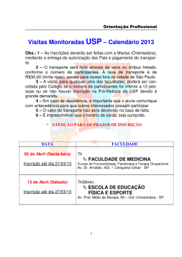Visitas Monitoradas itas Monitoradas USP &ndash; Calend&aacute;rio 20
