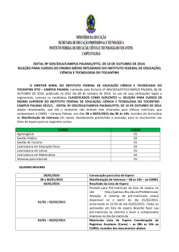 EDITAL N&ordm; 029/2014/CAMPUS PALMAS/IFTO, DE
