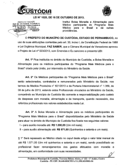 Lei nº 1026.2013 Institui Bolsa Moradia e Alimentação para Médico