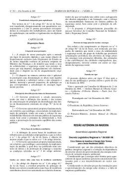 Decreto Legislativo Regional n.&deg; 29/2001/M de 20 de Dezembro
