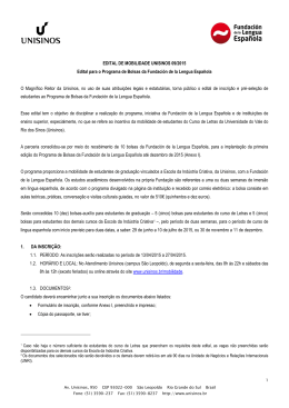 EDITAL DE MOBILIDADE UNISINOS 09/2015 Edital para o
