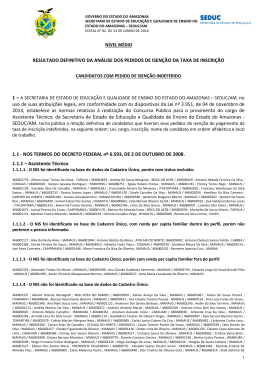 Resultado definitivo dos pedidos de isen&ccedil;&atilde;o da taxa