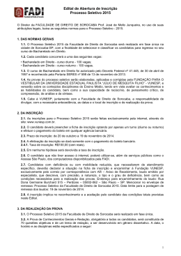 Edital de Abertura de Inscri&ccedil;&atilde;o Processo Seletivo 2015
