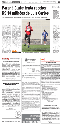 Paran&aacute; Clube tenta receber R$ 18 milh&otilde;es de Lu&iacute;s Carlos