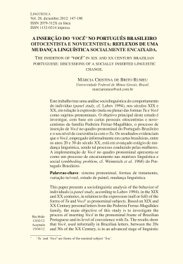 `voc&ecirc;` no portugu&ecirc;s brasileiro oitocentista e novecentista