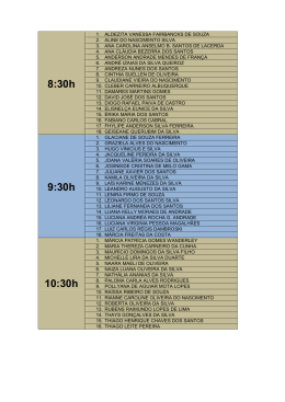 Relação de nomes e horários para a prova prática