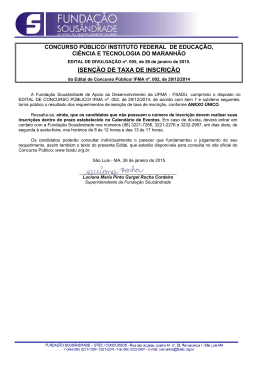 ISEN&Ccedil;&Atilde;O DE TAXA DE INSCRI&Ccedil;&Atilde;O