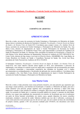 06/12/2007 APRESENTADOR Ana Maria Costa