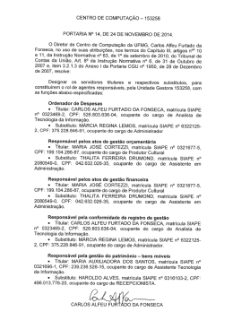 UG 153258 – GESTOR FINANCEIRO – Portaria n° 014-2014