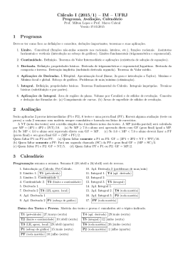 Cálculo I (2015/1) IM UFRJ 1 Programa 2 Avaliação 3 Calendário