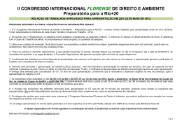 Relação dos trabalhos aprovados para apresentação