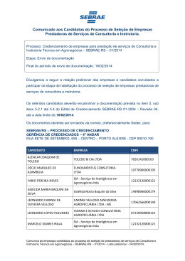 Comunicado processo seletivo 01-2014 - Documentos