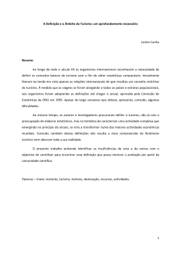 1 A Defini&ccedil;&atilde;o e o &Acirc;mbito do Turismo: um aprofundamento