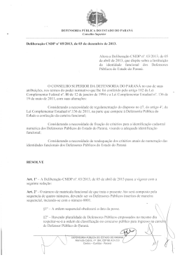 Delibera&ccedil;&atilde;o CSDP N&ordm; 005/2013 - Defensoria P&uacute;blica do Paran&aacute;