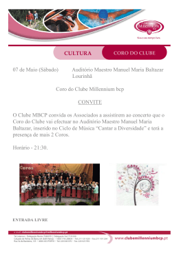 CULTURA 07 de Maio (Sábado) Auditório Maestro Manuel Maria