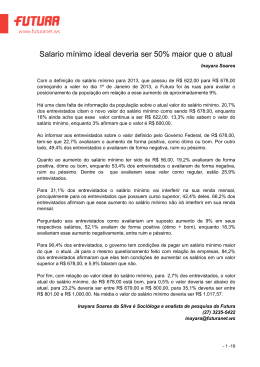 Salário mínimo ideal deveria ser 50% maior que o atual