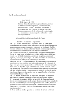 Lei de res&iacute;duos do Paran&aacute;. Lei n&ordm; 12493 22 de Janeiro de 1999