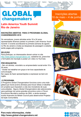 Inscrições abertas 10 de maio – 4 de junho Latin America Youth