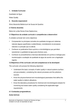 1. Unidade curricular: Qualidade da &Aacute;gua 2. Docente respons&aacute;vel