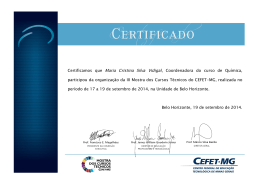 Certificamos que Maria Cristina Silva Vidigal - DEPT - Cefet-MG