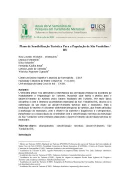 Plano de Sensibiliza&ccedil;&atilde;o Tur&iacute;stica Para a Popula&ccedil;&atilde;o de S&atilde;o