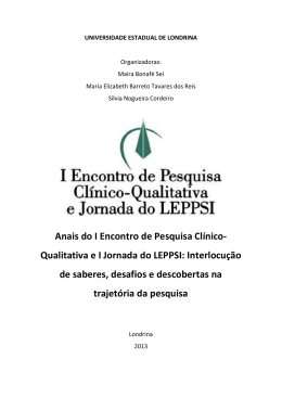 Anais do I Encontro de Pesquisa Cl&iacute;nico