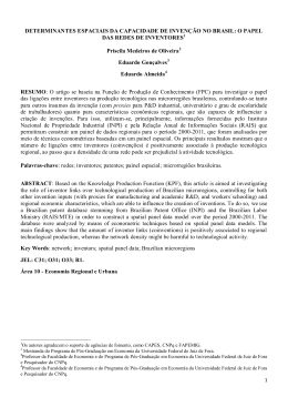 determinantes espaciais da capacidade de inven&ccedil;&atilde;o no brasil
