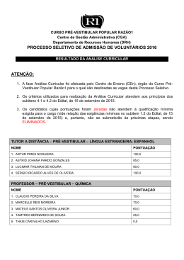Resultado da 1&ordf; Fase &ndash; An&aacute;lise Curricular - Curso Pr&eacute;