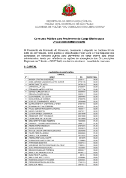 Classificação Final Geral e Final Especial dos candidatos